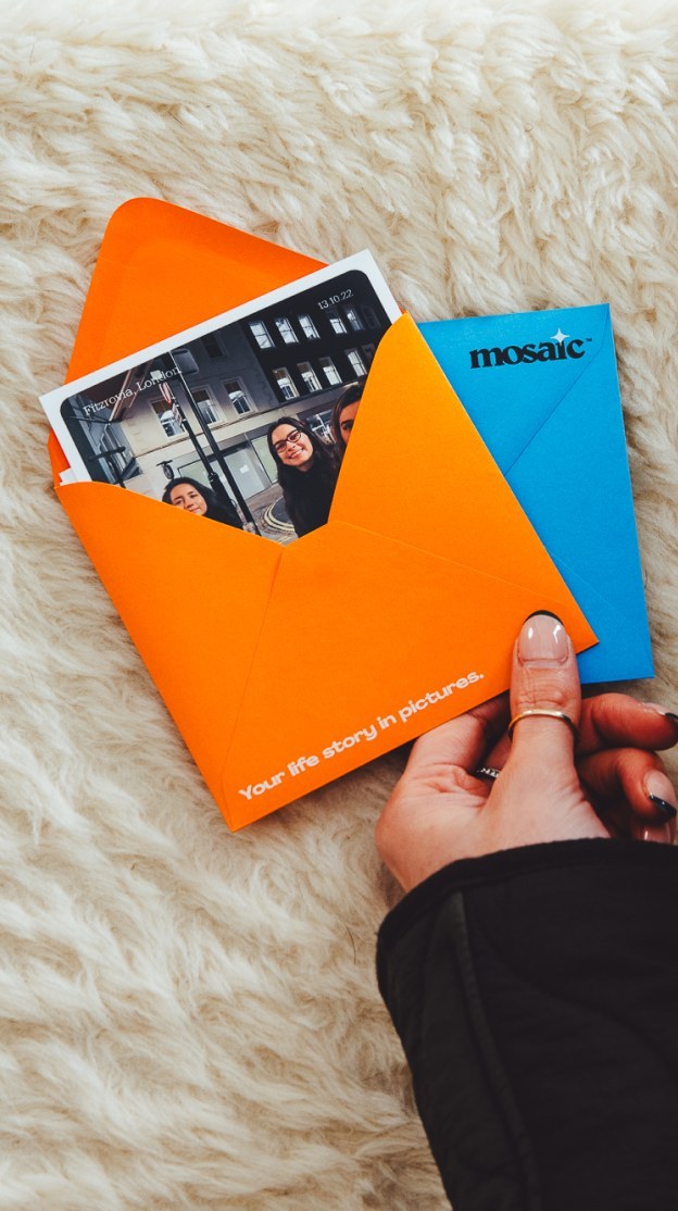 Mosaic prints arriving in an orange envelope